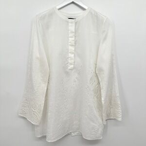 Lafayette 148 MDS Top Shirt Small Embroidered Sheer Quiet Luxury Ethereal Beachy